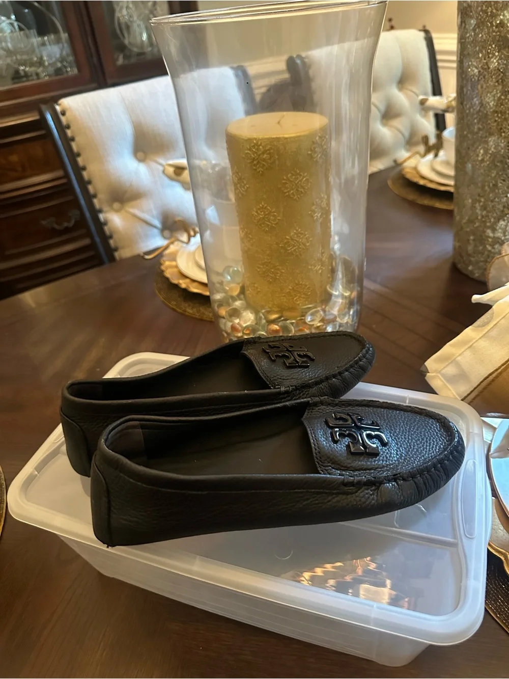 Tory Burch Black Leather Minnie Moc Loafers